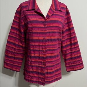 c.l.o.t.h.e.s. Vintage Button-Front Shirt Jacket Fuchsia Coral Purple Stripe Lar